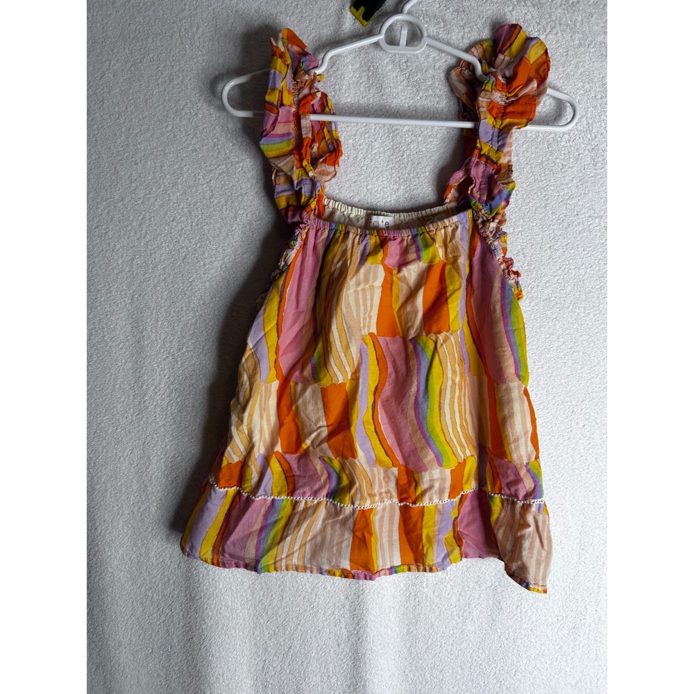 Fate Ruffle Strap Cotton Top Abstract Stripe Crochet Trim Multi Color FT23061 S